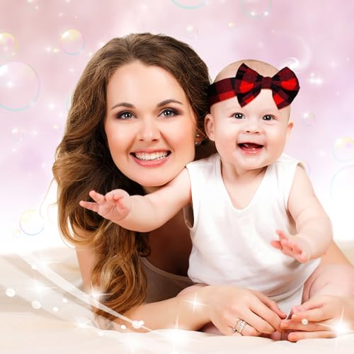 Syhood 2 Pieces Christmas Baby Bowknot Headbands Elastic Toddler Plaid Headband Baby Girl Red Buffalo Plaid Bow Knot Headwrap for Girls Toddlers Newborn Party Photography Props Accessories4