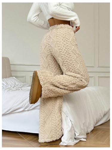 Women's Drawstring Low Waist Fuzzy Pants Straight Leg Casual Lounge Warm Pants2