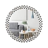 BAOMIRROR Round Mirror 22 Inches, Decorative Wall Mirrors with Natural Mother of Pearl Inlay Wooden Frame, Circle Mirror for Entryway, Living Room, Hallway, Bedroom, Bathroom, White, BY-06