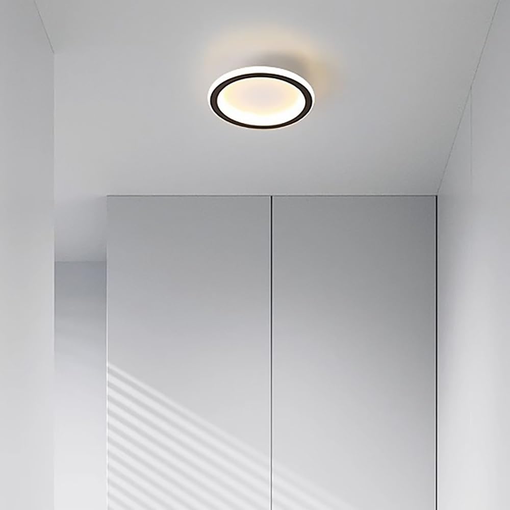 Lámpara de Techo LED Redonda Moderna, Plafón con Sensor de Movimiento Luz de Techo Crepuscular Estilo Nórdico para Pasillo Balcón(Black,3000K)