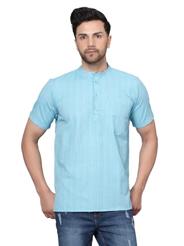 Image of LATEST CHIKAN Men's Cotton Regular Casual Strped Short Kurta Half Sleeves - (SK-LJ.DS.AS)
