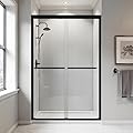 BoBliss Semi-Frameless Sliding Shower Door, 44-48" W x 72" H, 1/4''(6mm) Clear Tempered Glass with Aluminum Alloy Frame, Matte Black
