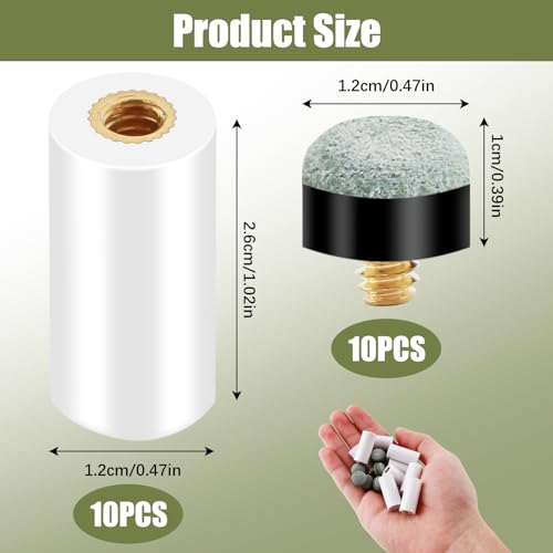CJMUQHEHH 10 Stück Billard Queue Spitze, Schraubspitzen für Billardqueues, 12mm Graue Ersatzspitzen mit Pool Queue Zwinge für Snooker und Pool Billard Zubehör
