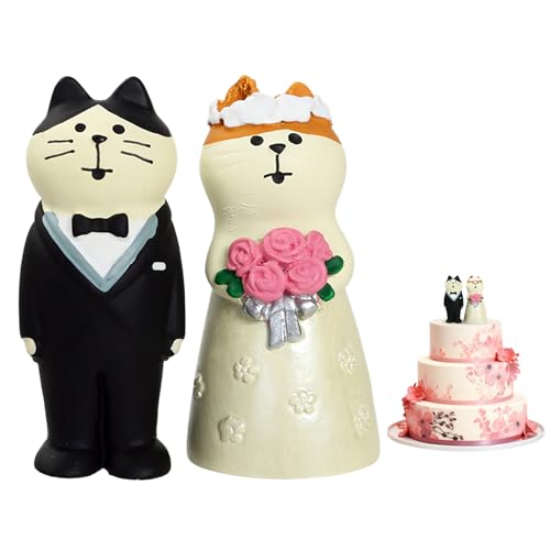 Decoración de tartas de boda de novio y novia con figuras de gatos de resina