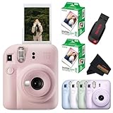Fujifilm Instax Mini 12 Instant Camera Blossom Pink with Sandisk 32 GB USB Flash Drive + 40 Sheets Fujifilm Instax Mini Film Bundle, Sunshine Photo Microfiber Cleaning Cloth Included