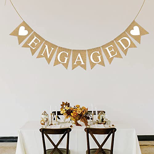 Engaged Burlap Banner Rustic Engagement Party Decorations Bunting Garland by CROWNOS - Image 2