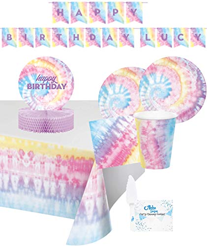 Tie Dye Party Supplies and Decorations - Tie Dye Party Plates and Napkins Cups for 16 People - Includes Tie Dye Birthday Banner, Tablecloth and Centerpiece - Perfect Tie Dye Birthday Party Decorations and Tie Dye Birthday Party Supplies!