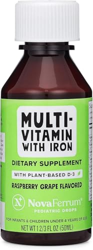 NovaFerrum Delish | Vegan Multivitamin with Iron for Infants, Toddlers & Kids | Immune Support | Organic Plant-Based D-3 | Gluten Free | Vegan Verified | Sugar Free | 1.69 Fl Oz (50 mL)
