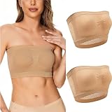 2 Packs Bandeau Bra Strapless Bra for Ladies, 2024 Seamless Non Padded Bras Sexy Crop Tube Top Bra Sports Underwear Beige