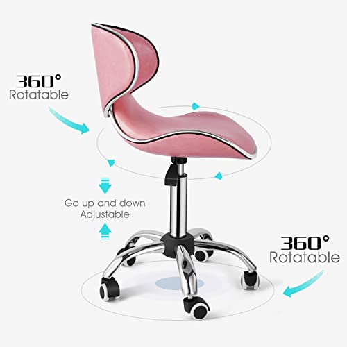 Artist Hand Barber Stool Rolling Swivel Salon Stool Chair Barber Stool With Back Support, Ergonomic Seat Hydraulically Adjustable For Medical Massage Salon Kitchen Spa Drafting,Pink #TOP6