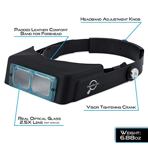 Headband Magnifier Headset - Magnifying Visor With 4 Real Glass Optical Lens Plates (1.5X, 2X, 2.5X, 3.5X) #TOP1