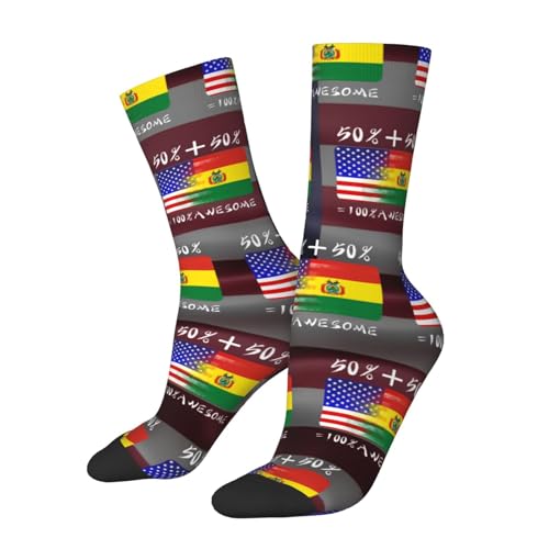 Half America Half Bolivian Adult Polyester Crew Socks Breathable Moisture-Wicking Athletic Running Gym12