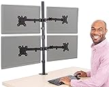 Stand Steady Clamp-On 4 Monitor Mount Desk Stand | Height Adjustable Quad Stand With Full Articulation VESA Mounts | Fits Most LCD/LED Monitors 13-32 Inches | Easy Set-Up