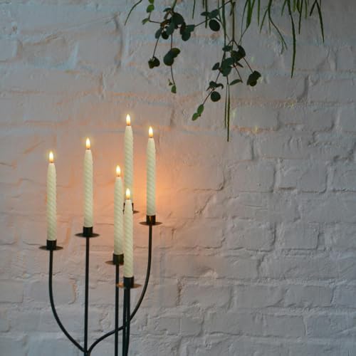 Image of Spiral Flameless Taper Candles with Remote Timer, Real Wax Battery Operated Taper Candles Flickering, LED Candlesticks with Realistic 3D Wick for Wedding Home Decor (Ivory, Set of 6)