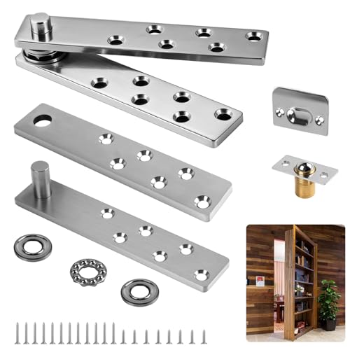 Heavy Duty Pivot Hinge, Pivot Hardware for Max 330 Lb, Hidden Door Hinges Kit for Secret Door Bookcase Wood Bookshelf (Silver) by AIIQESBT - Used condition - US$16.27