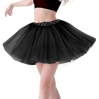 Tüllrock Damen Tutu Schwarz- Klassisch Elastisch 4 Lagig Tüllrock 80er Rock Tütü Damen Kurz Teen Dance Dress Up Party Cosplay Zubehör Vintage Ballett Tanzkleidung Ballett Helloween Festliche Karneval