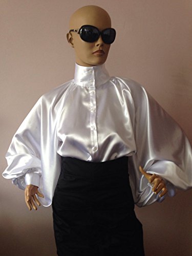 Formal Womens Satin Blouse With High Victorian Collar And Puffy Balloon Sleeves #TOP5
