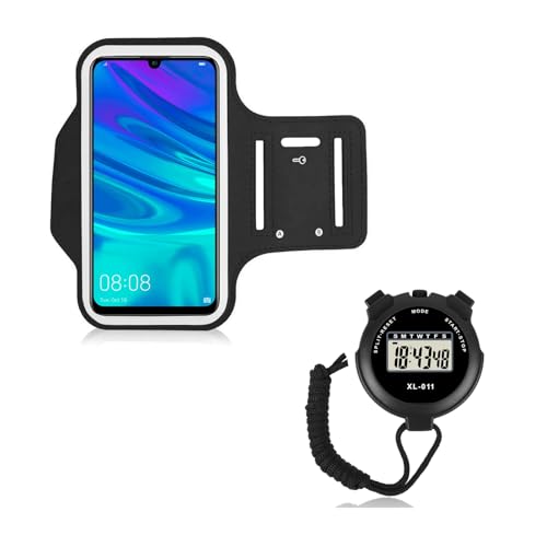 Alileo Brazalete deportivo para correr con cronómetro, brazalete para smartphone con reloj cronómetro de cuenta regresiva, ideal para iPhone, Samsung, Xiaomi, Google y otros hasta 6,8 pulgadas