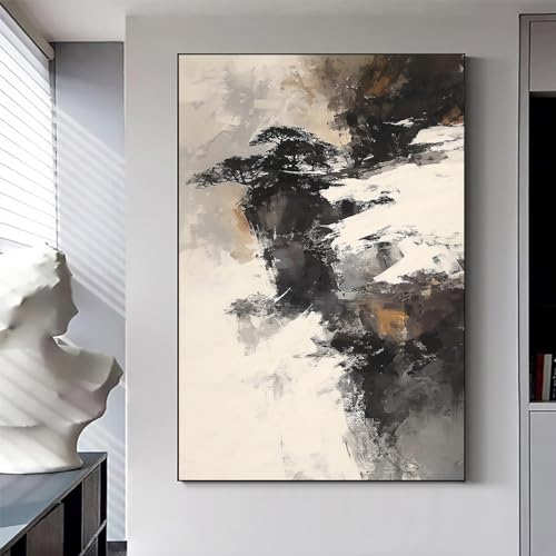 Black and White Grey Abstract Wall Art Black Beige Modern Abstract Pictures Black and White Mountains Picture Black Brown Beige Wall Art Black Grey Modern Painting Black Beige Poster 16x24in No Frame