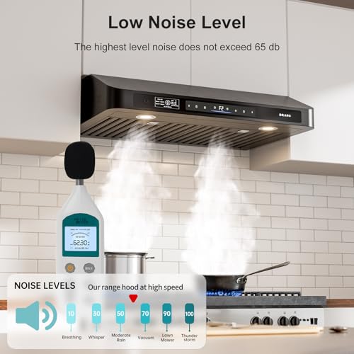 Image of BRANO 30 Inch Under Cabinet Range Hood with Voice /Gesture /Touch Control, 900 CFM Kitchen Hood with 4-Speed Exhaust Fan, Stainless Steel Stove Hood with LED Lights, Baffle Filters