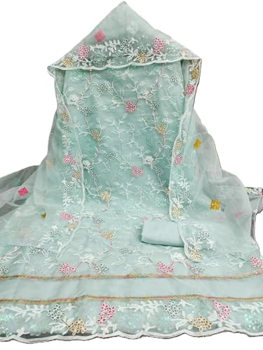 Image of Women's Organza Silk Embroidery Unstitched Salwar Suit Dress Material