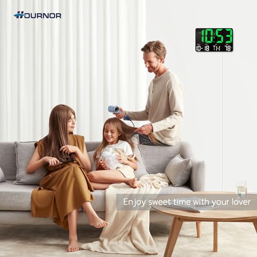 Image of Hournor Digital Clock, Digital Wall Clock with Remote Control, LED Clock Large Display with Date Week Temperature for Living Room Decor, Large Wall Clocks for Bedroom, Father's Day