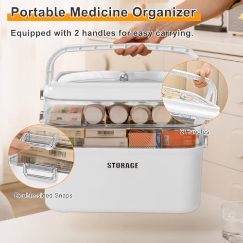 Yiomxhi 4 Niveles Caja de Medicamentos Organizadora Fármacos, Grande Capacidad Gabinete de Medicina con Asas, Caja Botiquín Primeros Auxilios Vacíos Portátil para Hogar y Viajes, Blanco - imagen 7
