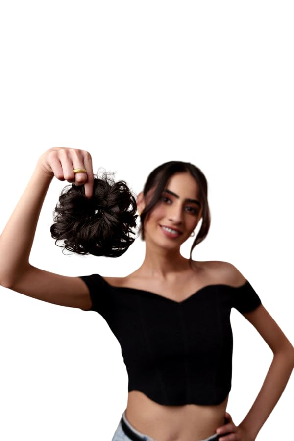 Image of Curl' O Hair Messy Bun Scrunchie | Elastic Hairpiece Extension for Voluminous Updos and Effortless Bun Styling | Lightweight Wavy Hair Updo Extension | Light Brown