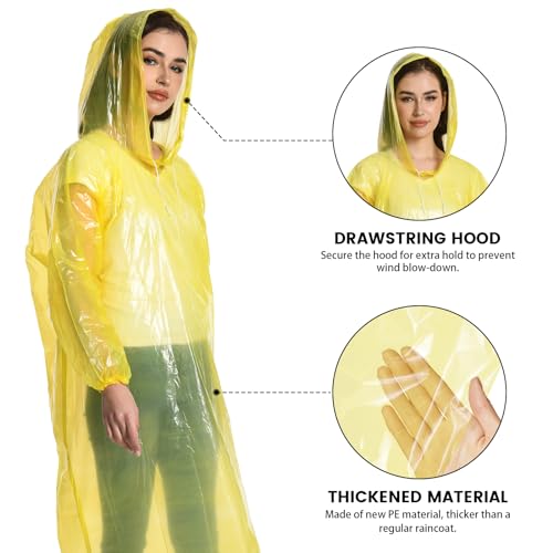 Rain Poncho for Adults, 10 Pack Waterproof Poncho, Disposable Light Weight Rain Poncho with Drawstring Hood for Women & Men, Transparent Emergency Raincoat for Camping, Hiking, Theme Parks, Climbing - Image 5
