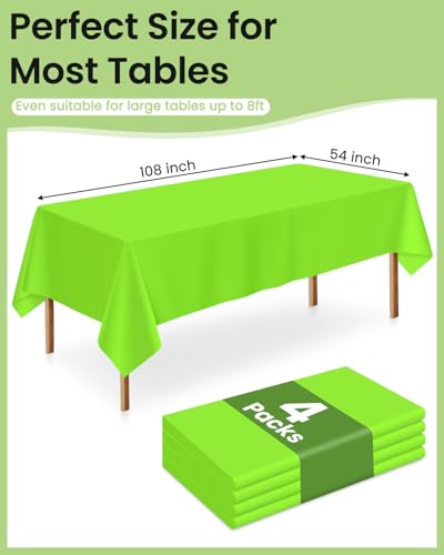 Image of LANLISA 4 Pack Lime Green Plastic Tablecloth Disposable, 54 x 108 Inch