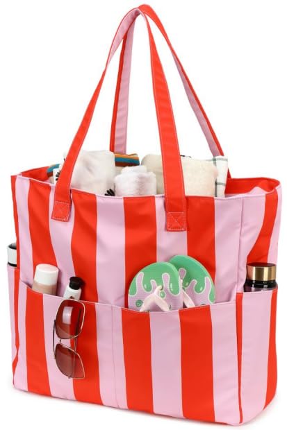 Image of LEDAOU Beach Bag Waterproof Sandproof Women Beach Tote Pool Bag with Zipper for Swim Gym Grocery Travel with Wet Pocket | Sandproof
