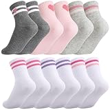 Utensilsto 6 Paar Socken Kinder Mädchen Kinder Sportsachen Mädchen Baumwoll Kindersocken mit Retro Streifen Herzen für Schule, Sport & Alltag Schulkind (Weiß/Rosa/Lila/Grau)