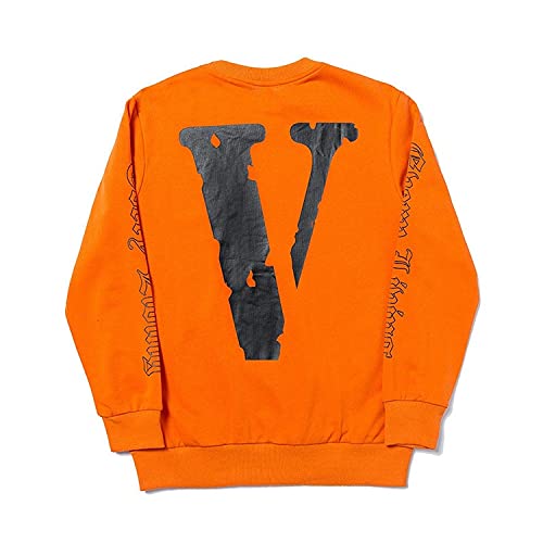 Aluo Vlone Sweatshirt Big V Letter Printed Crewneck Sweater Cotton Long-Sleeved Pullover Casual Sportswear for Boys and Girls (Orange,M,Medium,Regular,Regular)
