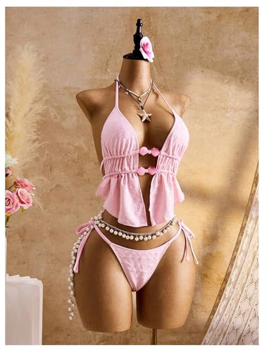 Image of RoseSeek Women's 2 Piece Boho Polka Dots Beaded Bikini Sets Sexy Swimsuits