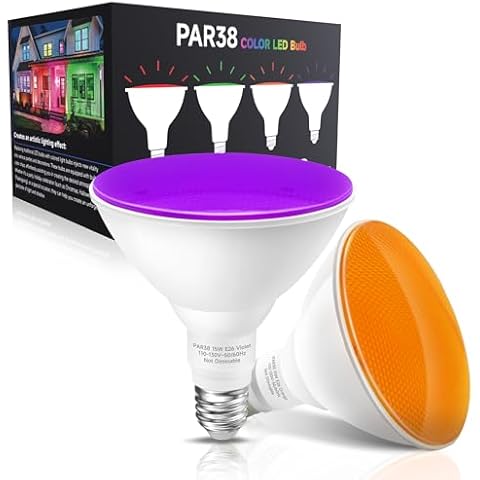LEDERA LED Flood Orange Purple Light Bulb, 15W Equivalent 150W, Par38 Orange Purple Flood Light, E26 Base, Colored LED Light Bulbs, Not-dim Ideal for Halloween, Christmas, Party, Holiday, 2 Pack Cover