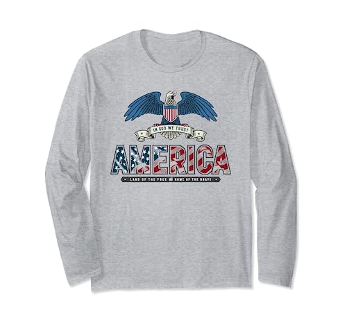 4th Of July In God We Trust American Flag American Seal Manga Larga