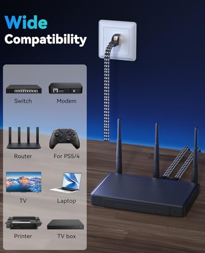 6. Bild von ARISKEEN Cat 8 Lan Kabel 5meter, Cat8 Geflochten Flach Hochgeschwindigkeit (40Gbps 2000Mhz/s) Gigabit Rj45 STP Geschirmtes Internet Netzwerk Lan Patch Kabel Draht für Router Modem Patch Panel