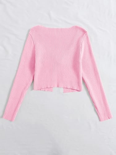 Image of Floerns Women's Tie Front Long Sleeve Rib Knit Shrug Sweaters Cardigan Crop Top