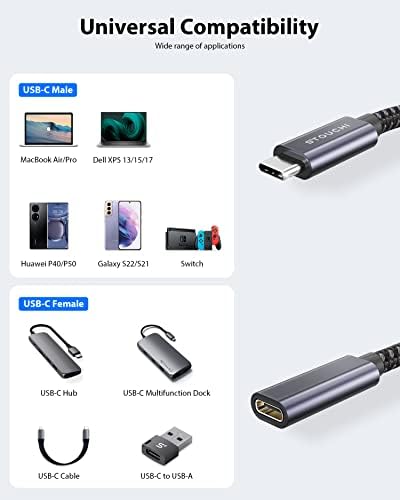 USB C Extension Cable 1.8m/6Ft, Stouchi New Version Type C 3.2 Male to Female Fast Charging & Audio Data Transfer for Galaxy Tab S8, Pad, M1 MacBook Mac Mini/Pro,Galaxy S22, Mag-Safe Charger