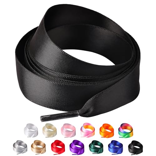 Olukssck 2 Paires de Lacets Chaussures en Rubans de Satin, 2cm de Large Lacets pour Femmes et Filles, Ruban en Soie Lacets Plats pour Chaussures Baskets, chaussures...