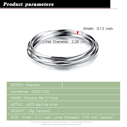 Fashion Women 925 Sterling Silver Bracelet five Smooth Combination Stackable Bangles Diameter 60-65 -68 MM Solid Silver On Bangle Cuff Fine Jewelry Gifts3