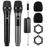 FerBuee Microphone sans Fil Micro à Main Double avec Récepteur Rechargeable, Sortie 1/4”, 1/8