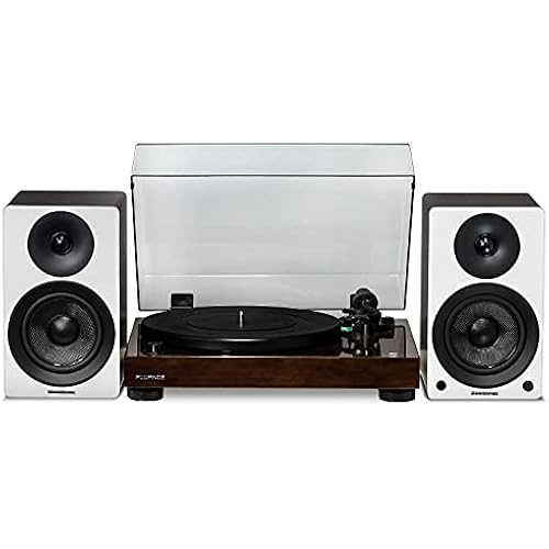 Fluance RT81 Elite High Fidelity Vinyl Turntable (Walnut) with Ai41 Powered 5" Stereo Bookshelf Speakers (White Walnut), Diamond Stylus, Belt Drive, Built-in Preamp, 90W Class D Amplifier, Bluetooth
