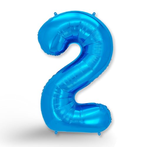 FUNXGO Balão gigante número 2 em azul - decoração para aniversários, aniversários, celebrações - decoração de 2 anos - inflar com hélio ou ar