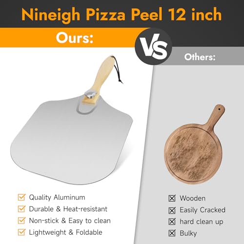 Pizza Peel, 12\" x 14\" Pizza Spatula for Oven, Aluminum Pizza Paddle with Cutter Scraper Pastry Brush, Pizza Peels Oven Accessories for Baking Homemade Pizza Dough Bread