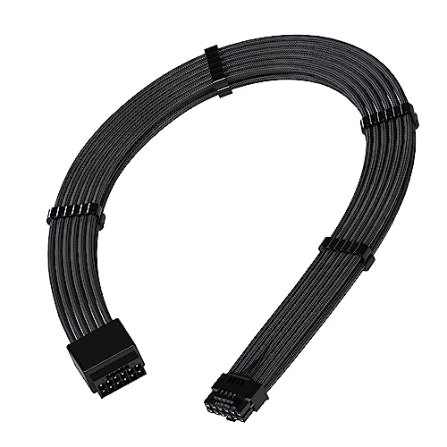 EZDIY-FAB 16pin (12+4) 12VHPWR PCIe 5.0 GPU Power Sleeved Cable Extension, Male to Female, Compatible with RTX 5080, 5070, 4090, 4080, 4070,16AWG with Cable Combs-Black