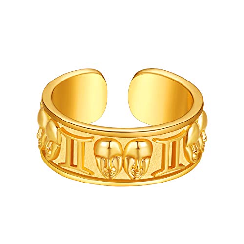 FindChic Womens Gold Horoscope Zodiac Band Rings, Constellation Astrology Lucky Jewelry Adjustable 18K Gold Plated Statement Gemini Rings for Women
