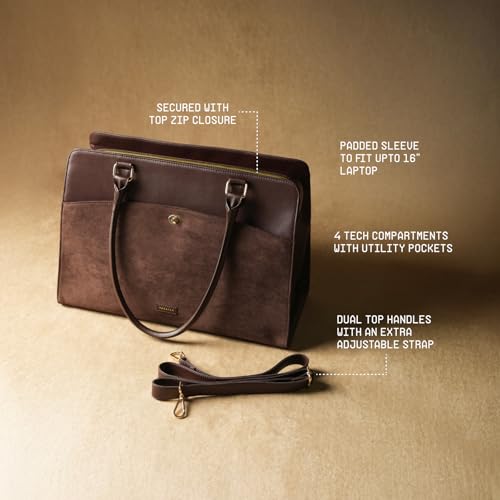 Image of Theater Dr. Grief Brown Croco Handbag for Women | Structured Top Handle Tote with Spacious Interior | Elegant Office Work & All Day Essential Laptop Bag