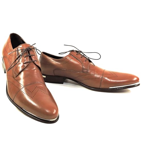 Baldinini Men's Leather Oxford Dress Shoes, Soft Brown, Perforated Design2