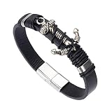  Bracelets Ancla Cuero Genuino Pulsera 316L Titaniumstahl Acero INOX. Ancla de Barco en Negro con Magnethakenverschluss para los Hombres/Joyas de Mujer